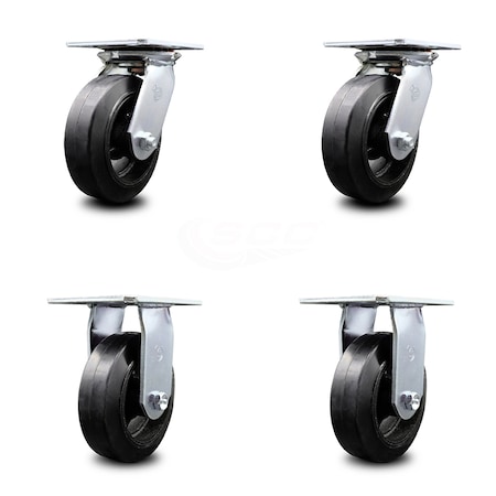 Service Caster 6 Inch Rubber on Steel Caster Set with Ball Bearings 2 Swivel 2 Rigid SCC SCC-35S620-RSB-2-R-2
